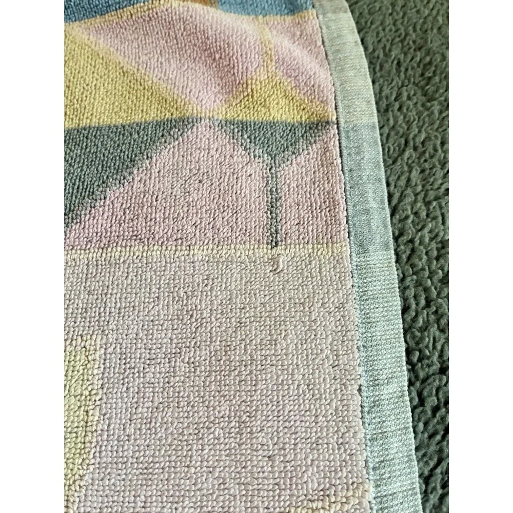 Vintage Royal Terry Beach Towel Flowers Tulips Pastel Floral Geometric Yellow